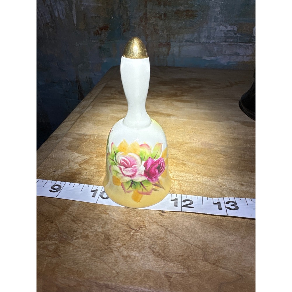 Lefton China Vintage Hand Painted Floral Porcelain Bell Gold Trim 5202 Japan
